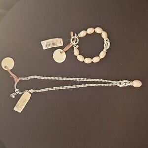 Monet 75 Anniversary Faux pearl and silver,Rhinestone necklace and bracelet set.